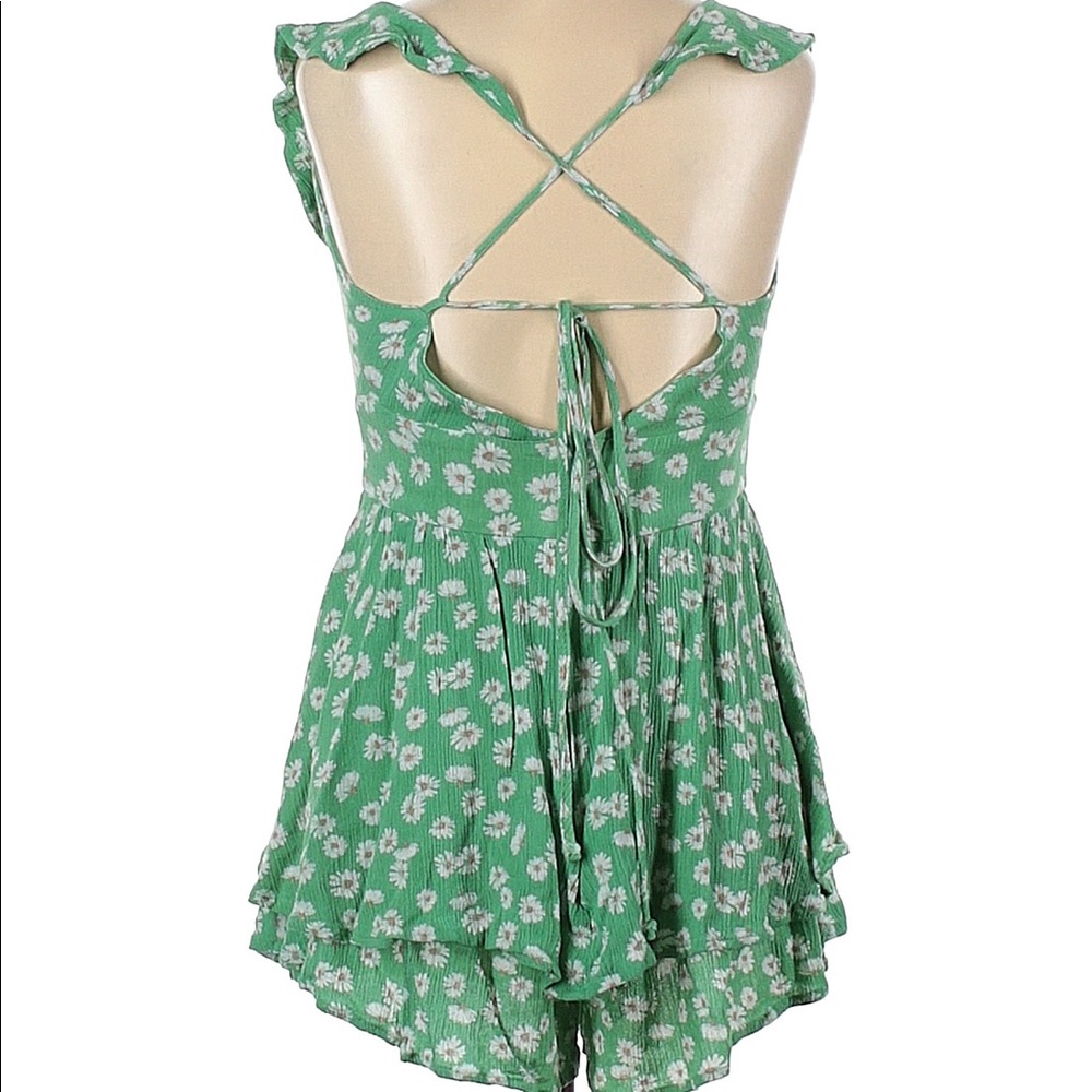 Urban outfitters green daisy romper criss cross tie back